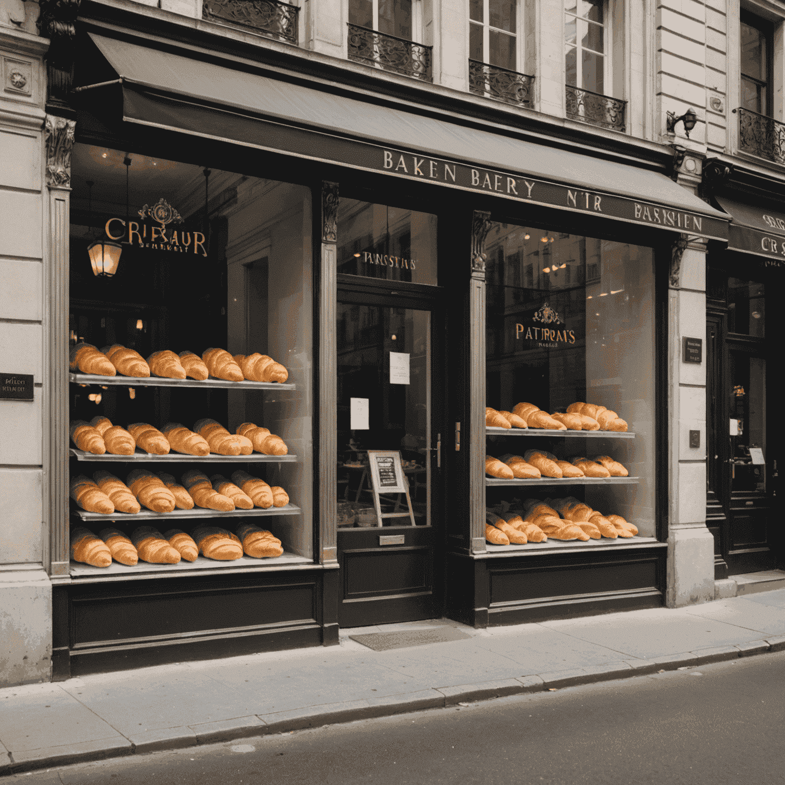 A split image showing a traditional Parisian bakery on the left and a modern New York bakery on the right, both displaying croissants in their windows